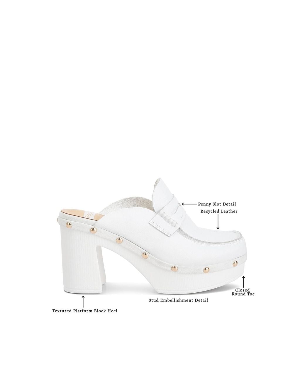 Rag & Co White Lyrac Recycled Leather Platform Clogs