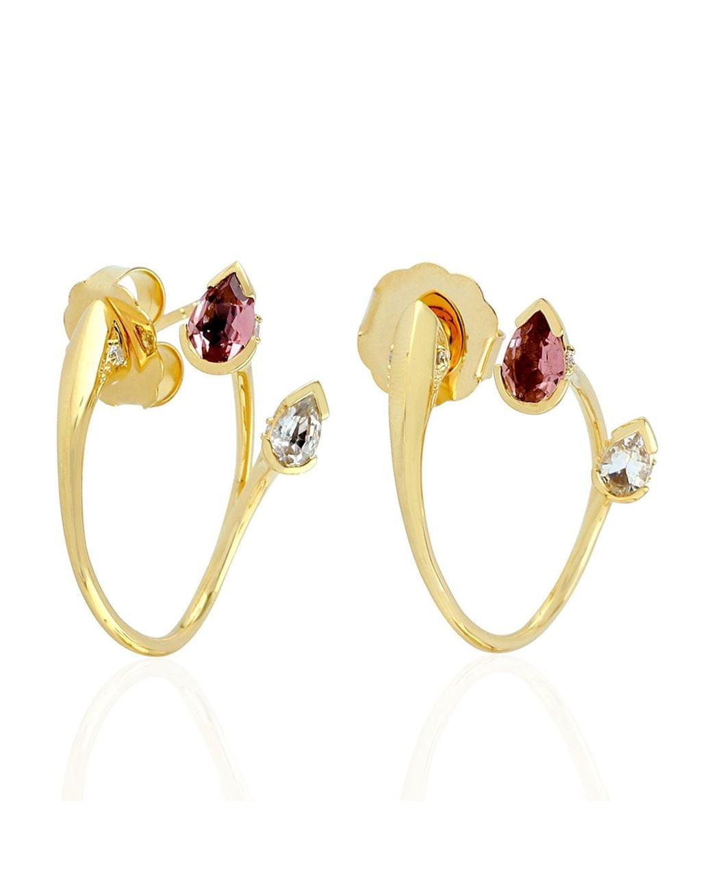 Artisan Metallic 18k Yellow Gold Natural Diamond Pink Tourmaline Sapphire Designer Earrings