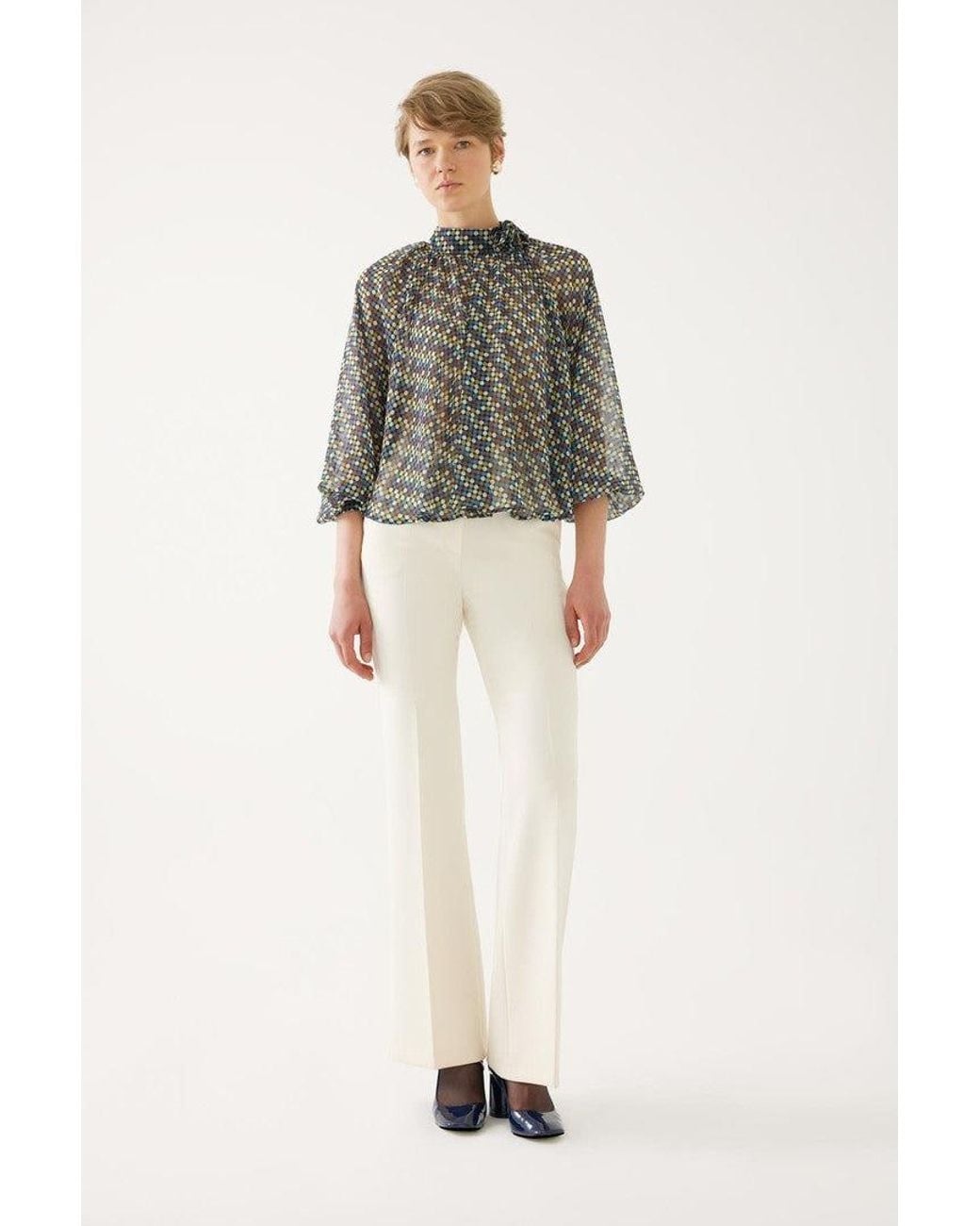 Exquise Multicolor Printed Mock Neck Blouse