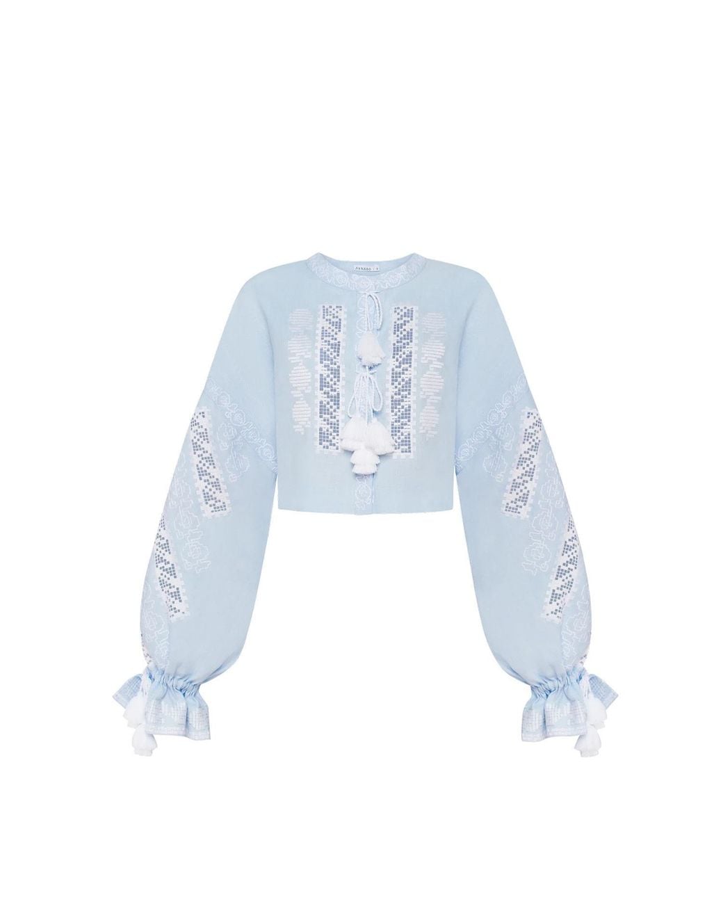 Annabo Blue Desert Rose Linen Cropped Blouse