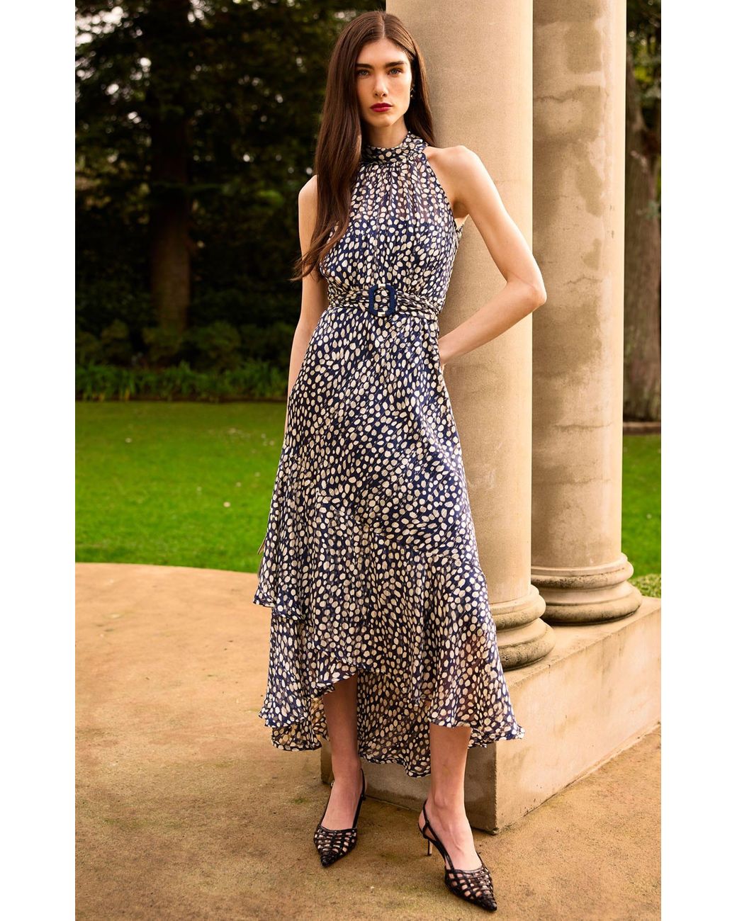 SACHA DRAKE Gray Austen Chiffon Halter Midi Dress