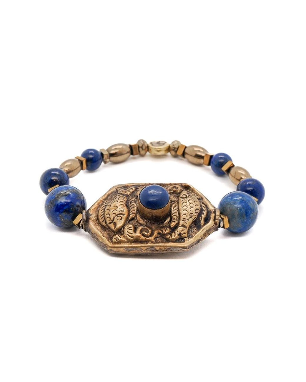 Ebru Jewelry Blue Vintage Style Nepal Fish & Lapis Bead Lapis Lazuli Beaded Bracelet