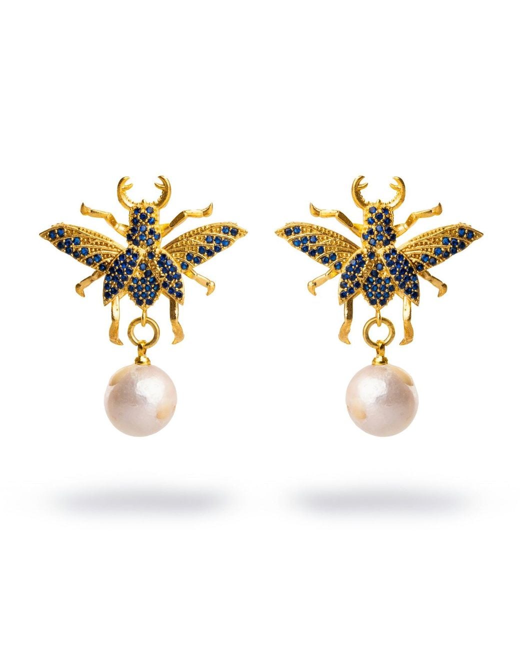 Ebru Jewelry Metallic Queen Bee Sapphire Chunky Earrings