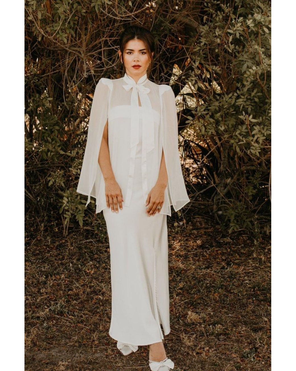 Nina Nieves White Taylor Silk Sheer Bridal Cape