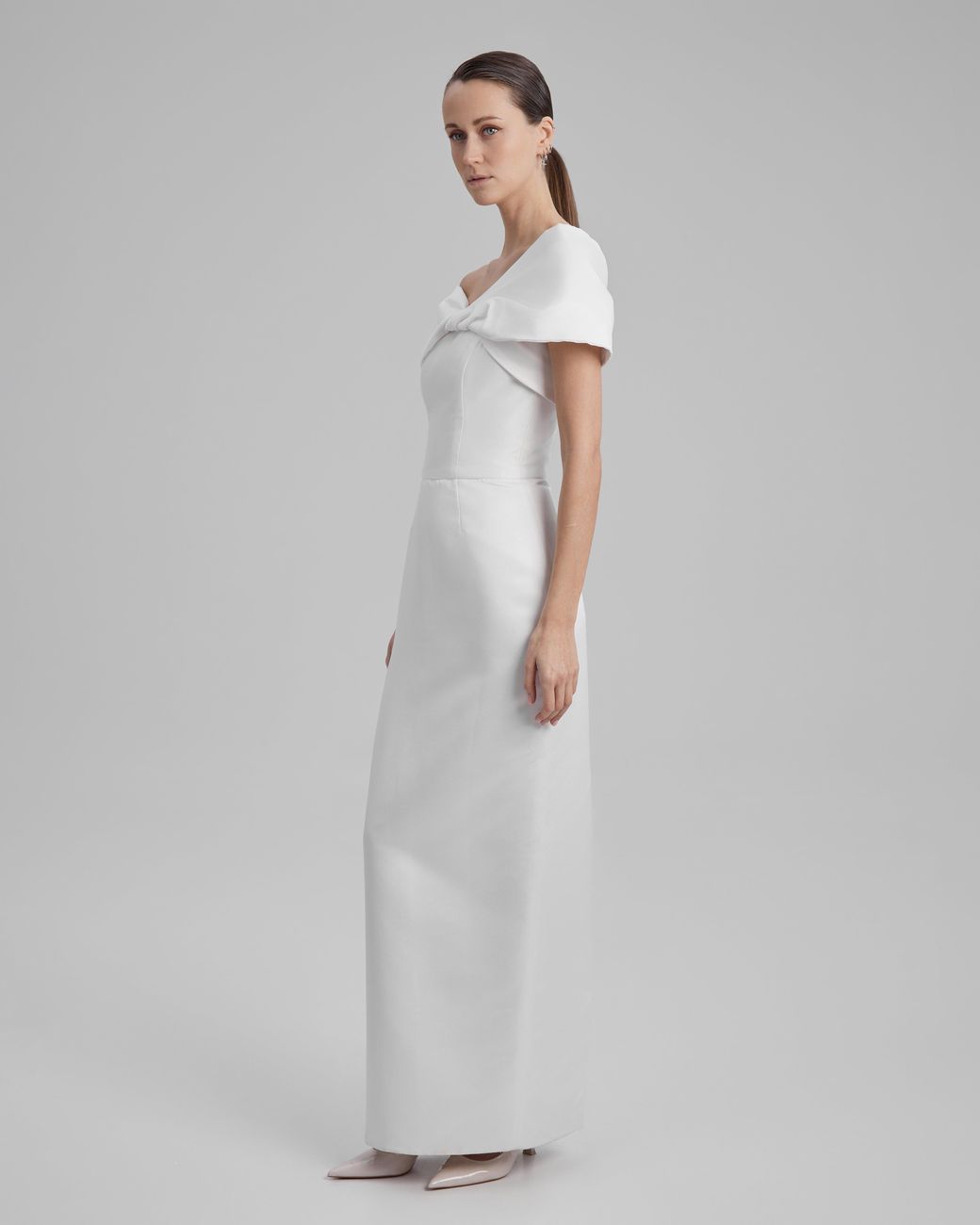 Baé Special Moments White Gigi Dress + Shoulder Bow