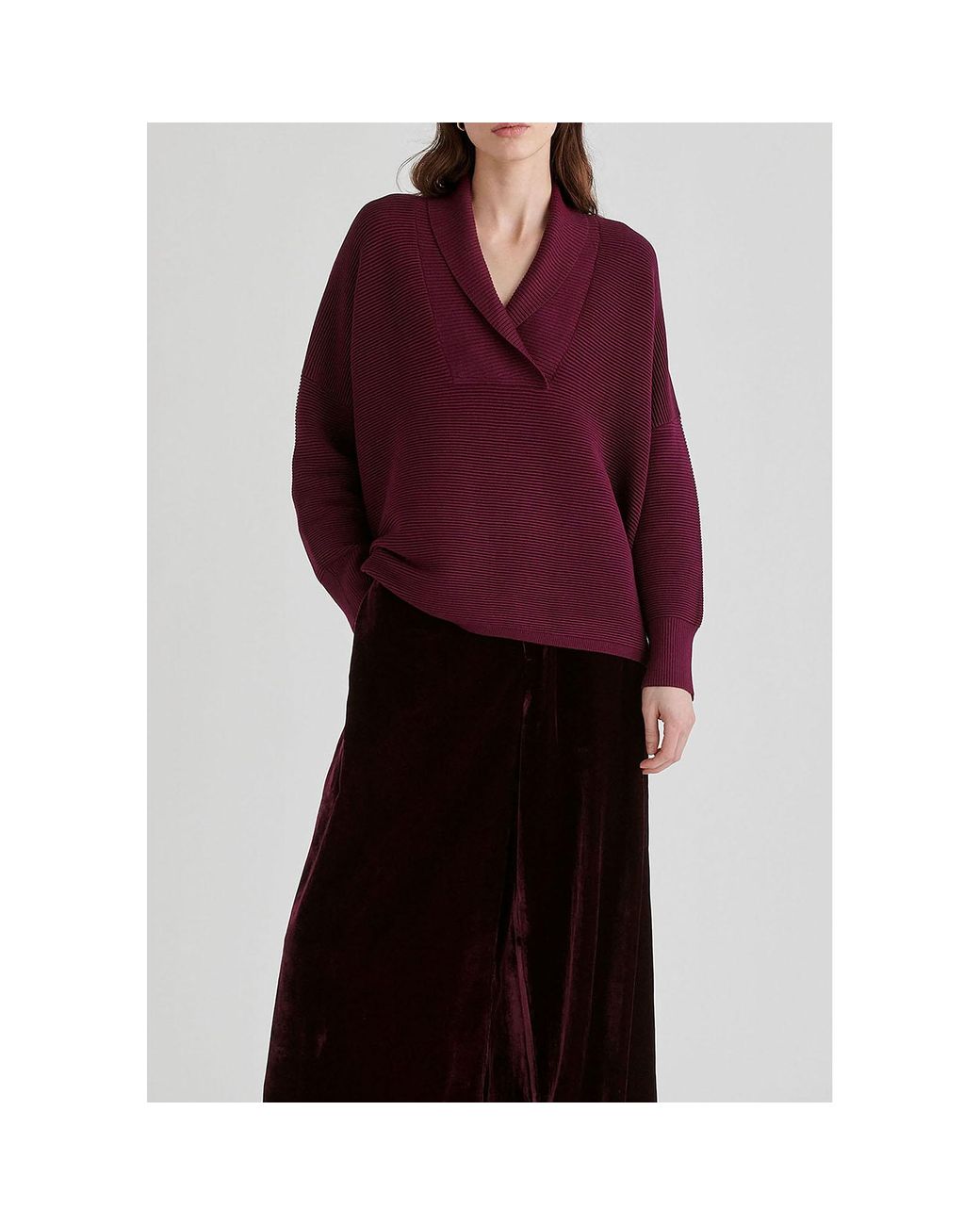Paisie Purple Shawl Collar Ribbed Jumper