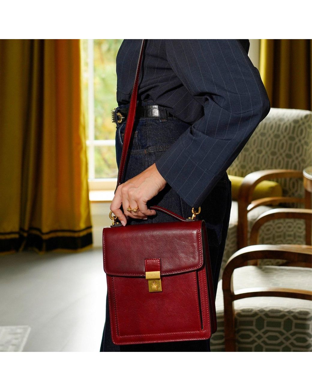 Time Resistance Red Small Leather Briefcase For