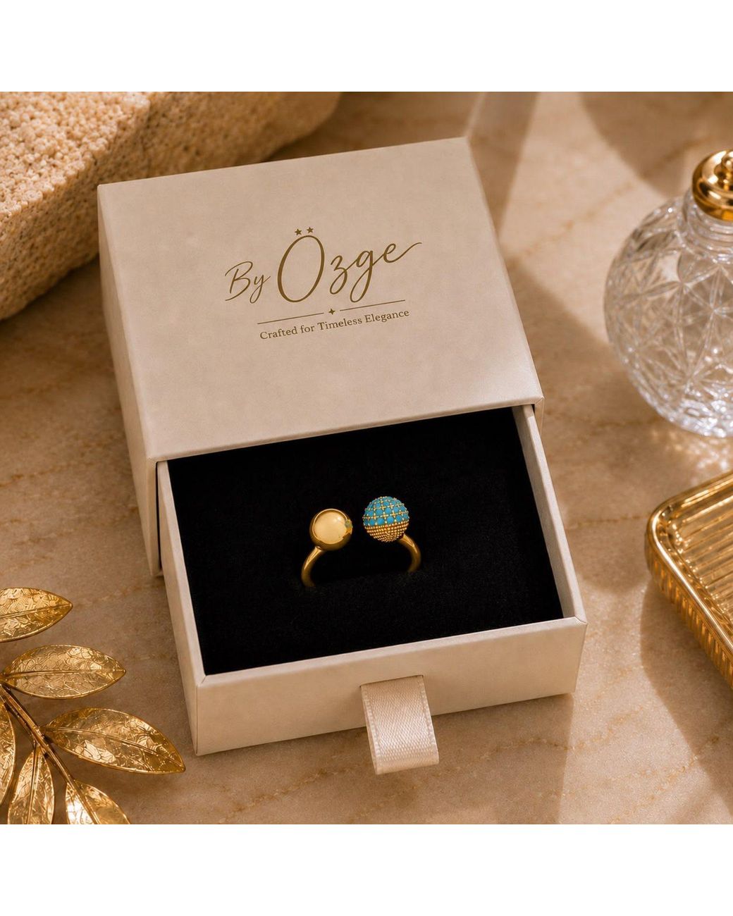 By Ozge Metallic Pave Plated Adjustable Open Ring – Ocean Orbit