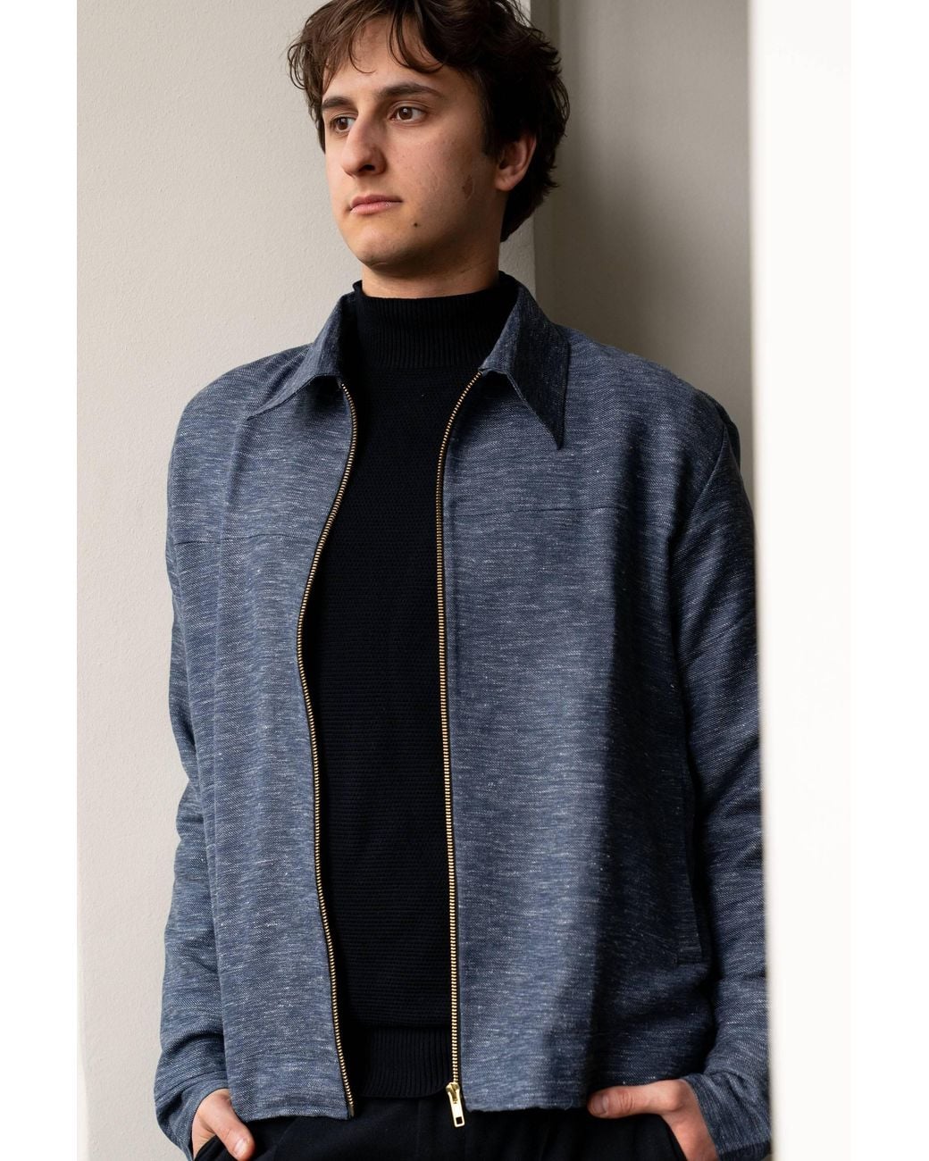 Stovaria Blue Linen Cotton Blend Jacket for men