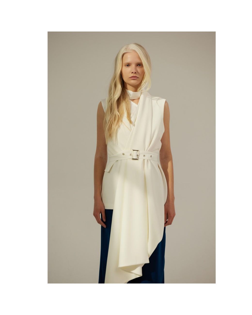Julia Allert Natural Neutrals Asymmetrical Sleeveless Blazer — Ecru