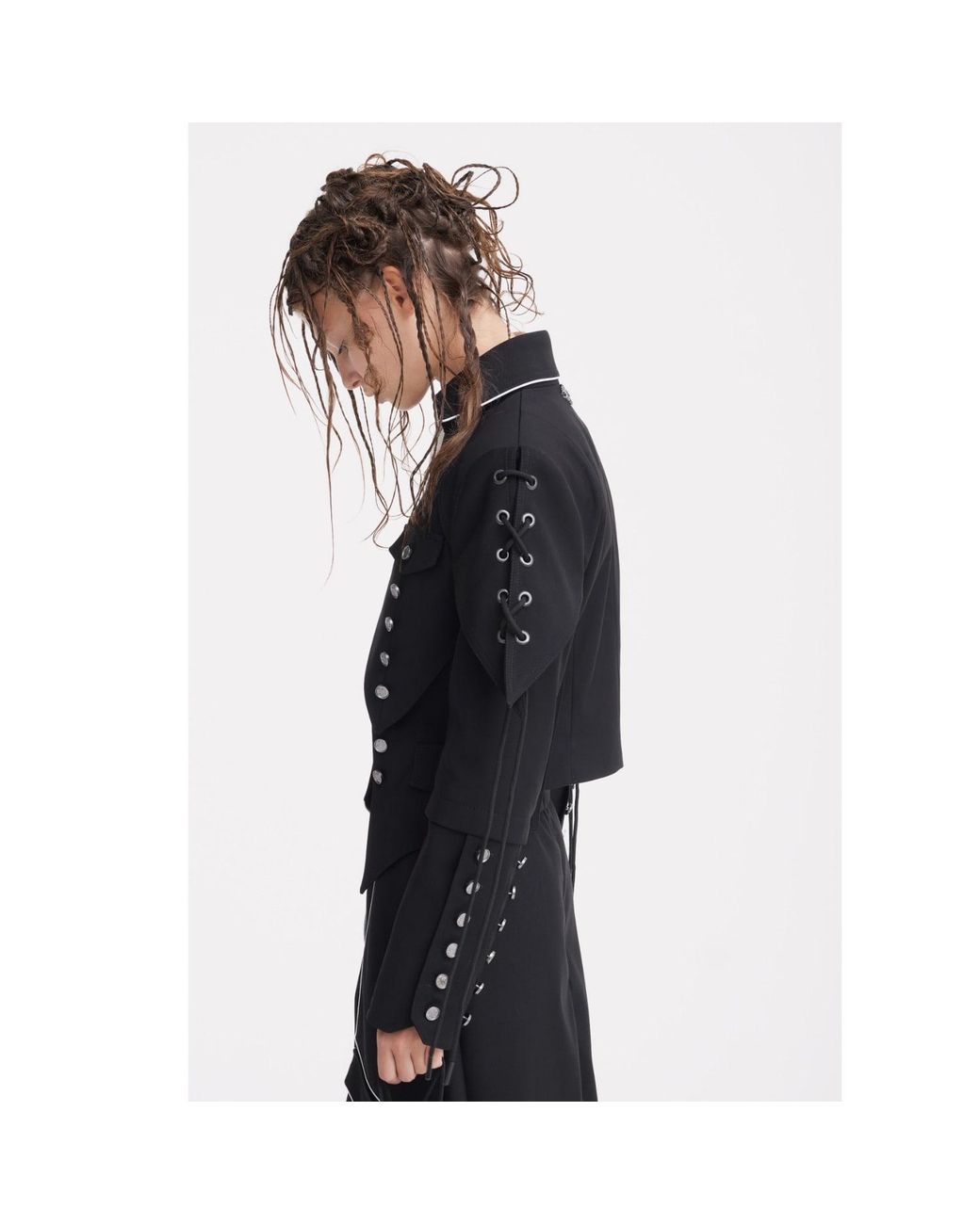 Julia Allert Black Designer Lace-Up Cropped Utility Jacket –