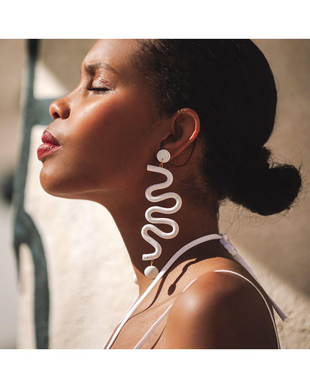 By Chavelli Blue Squiggle Polymer Clay Statement Earrings