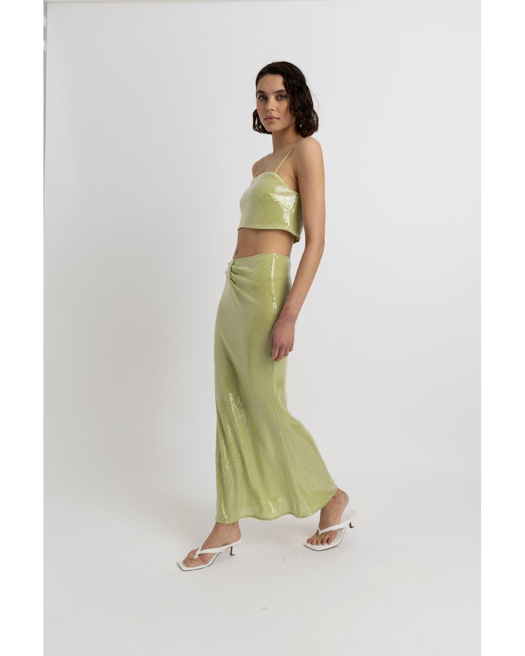 Amy Lynn Green Riva Lime Sequin Maxi Skirt