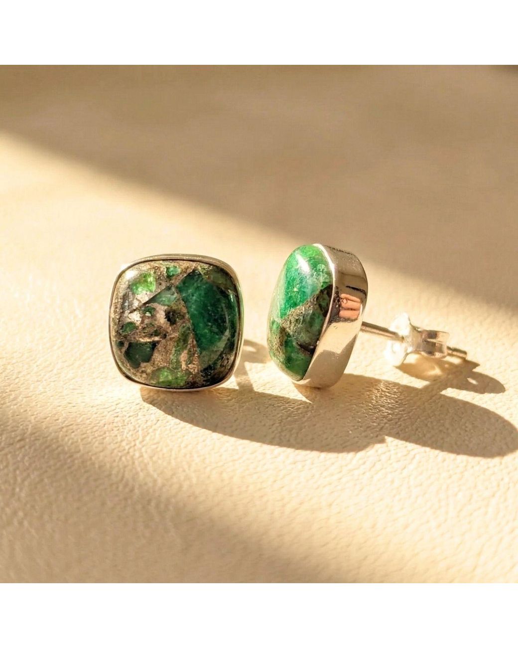 Sophelia Green Emerald May Birthstone Sterling Stud Earrings