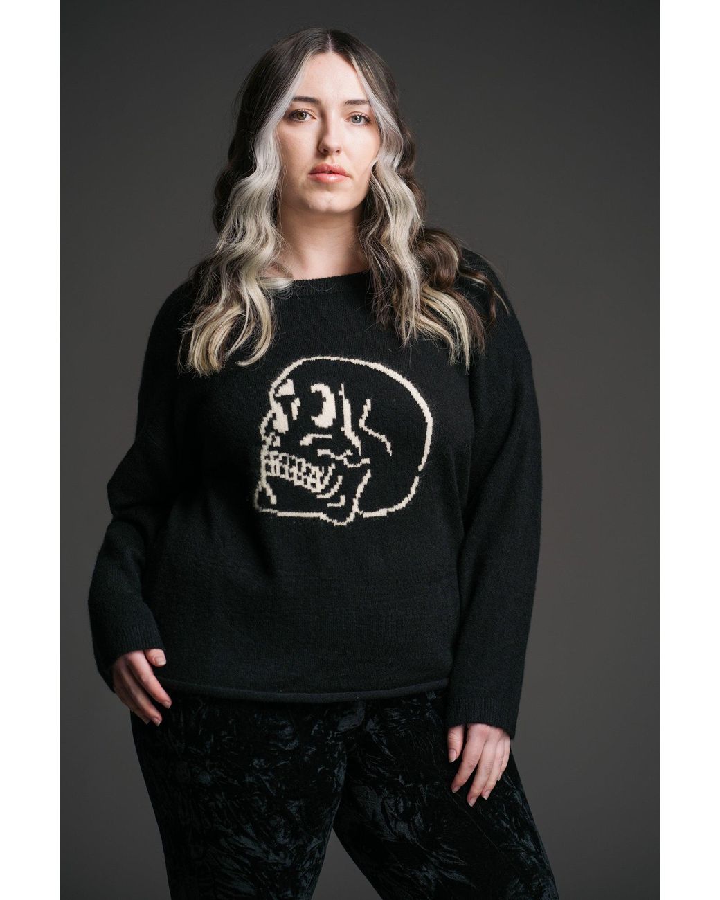 Little Lies Black Skull Knit Jumper