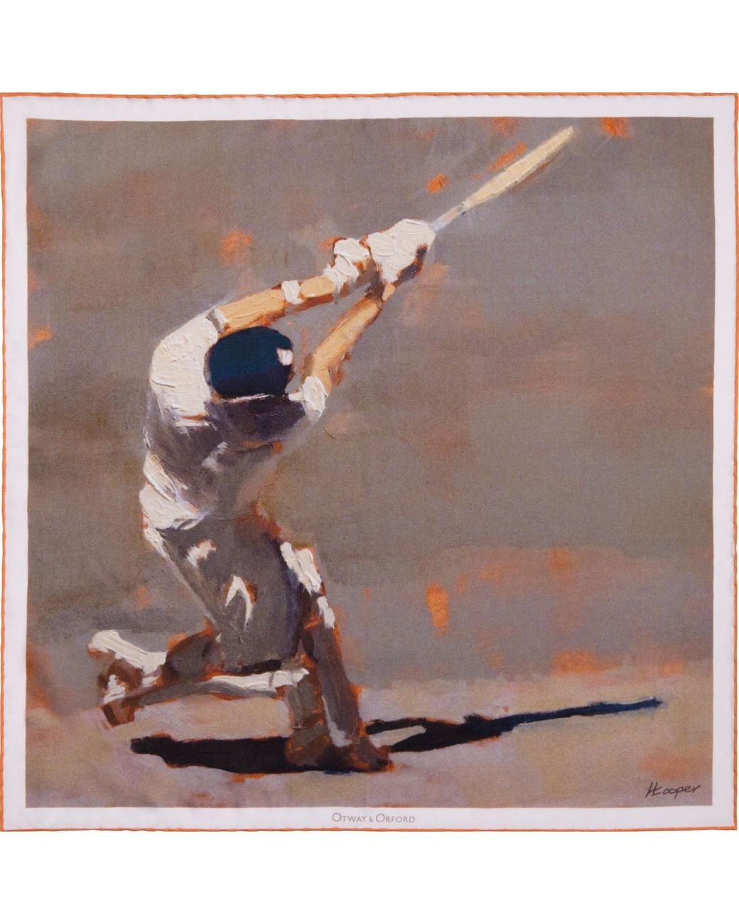 Otway & Orford Brown 'Six! Cricket Silk Pocket Square. Full-Size for men