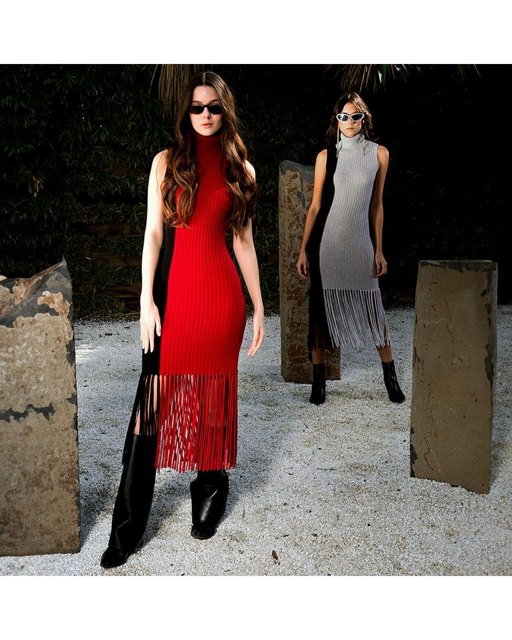Solgo Atelier Multicolor Elleann Turtle Neck Color Blocking Cashmere Dress