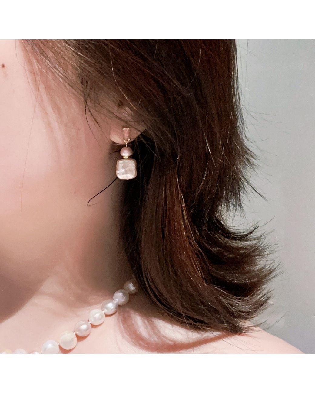 Ninemoo Metallic Perfume Bottle Pearl Drop Earrings