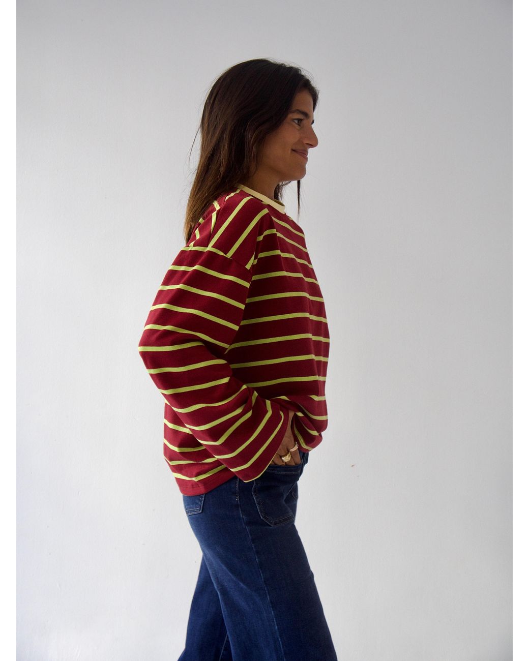 Mind Traveler Red Lime & Burgundy Striped Míriam Long Sleeve Top