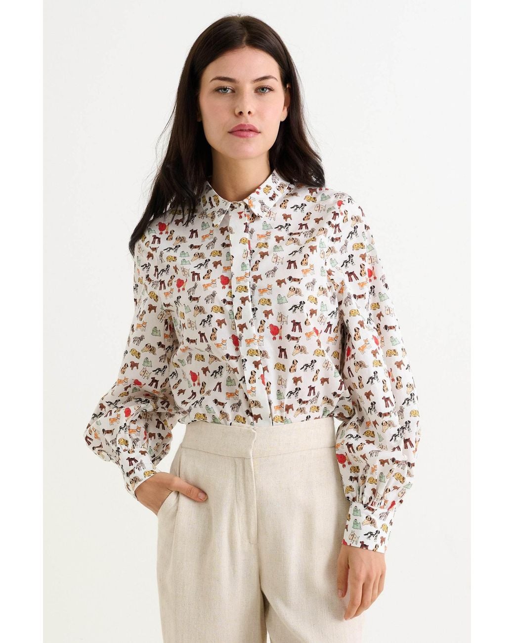 Louche White Byron Dogs Day Long Sleeve Shirt