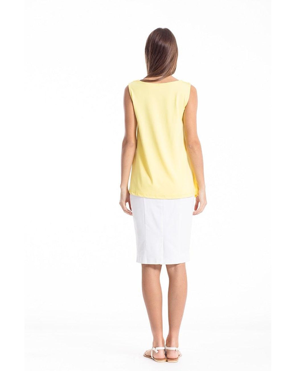 Conquista Yellow Sheer Detail Sleeveless Stretch Top