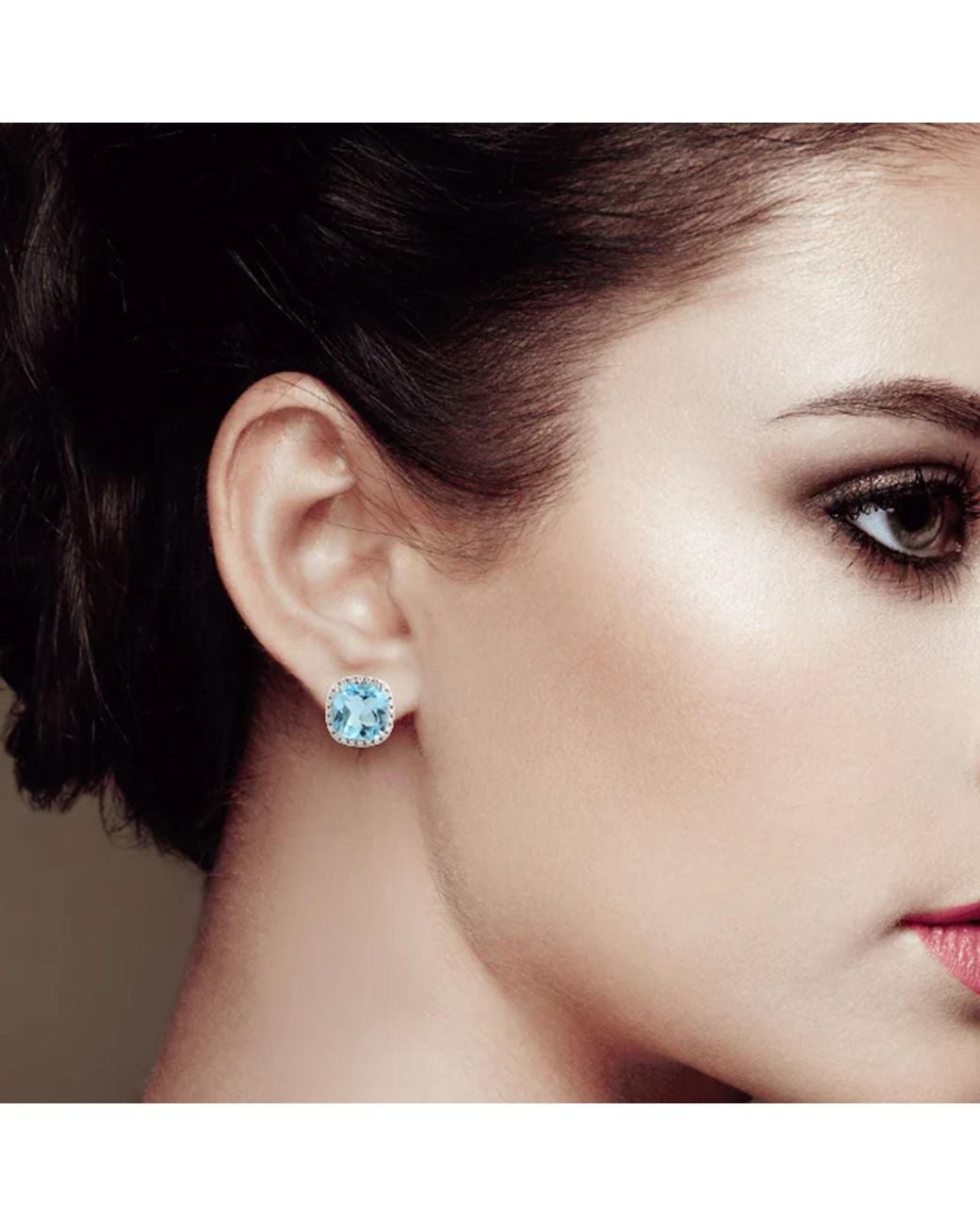 Artisan Blue 14K Cushion Cut Swiss Topaz & Diamond Halo Stud Earrings