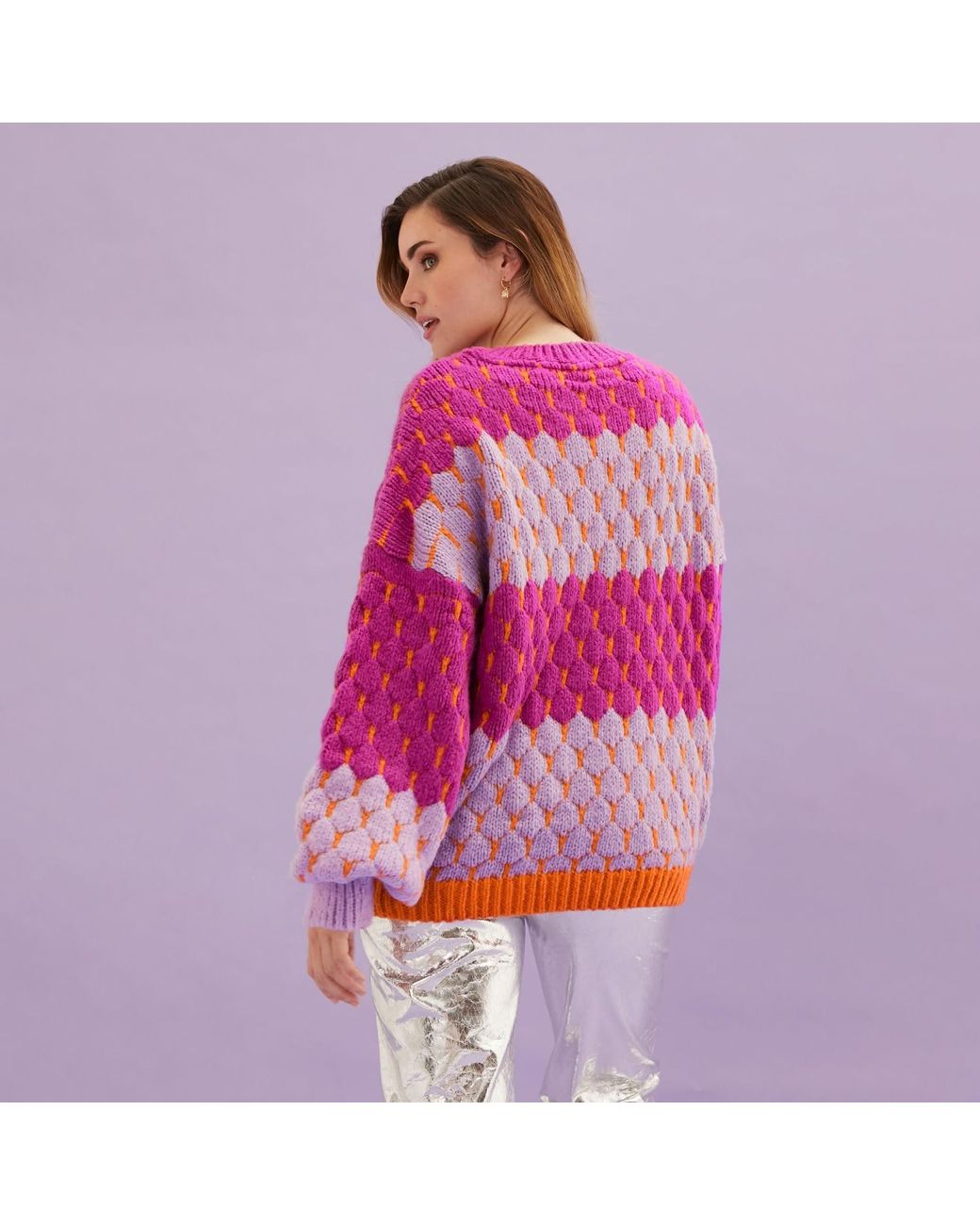Cara & The Sky Purple Marissa Bubble Stitch Stripe Jumper