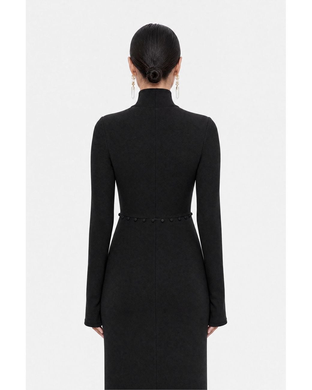 Nocturne Black Button Detail Stand Collar Maxi Dress