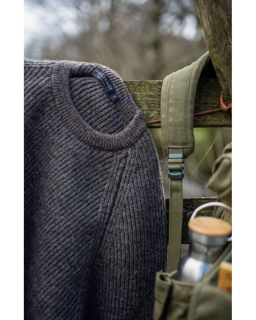 Paul James Knitwear Gray Sheepsoft British Wool Byroon Fisherman Rib Knit Jumper for men