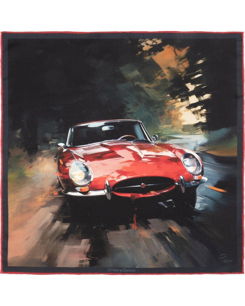 Otway & Orford Multicolor 'Redlining Rush' Sports Car Silk Pocket Square for men