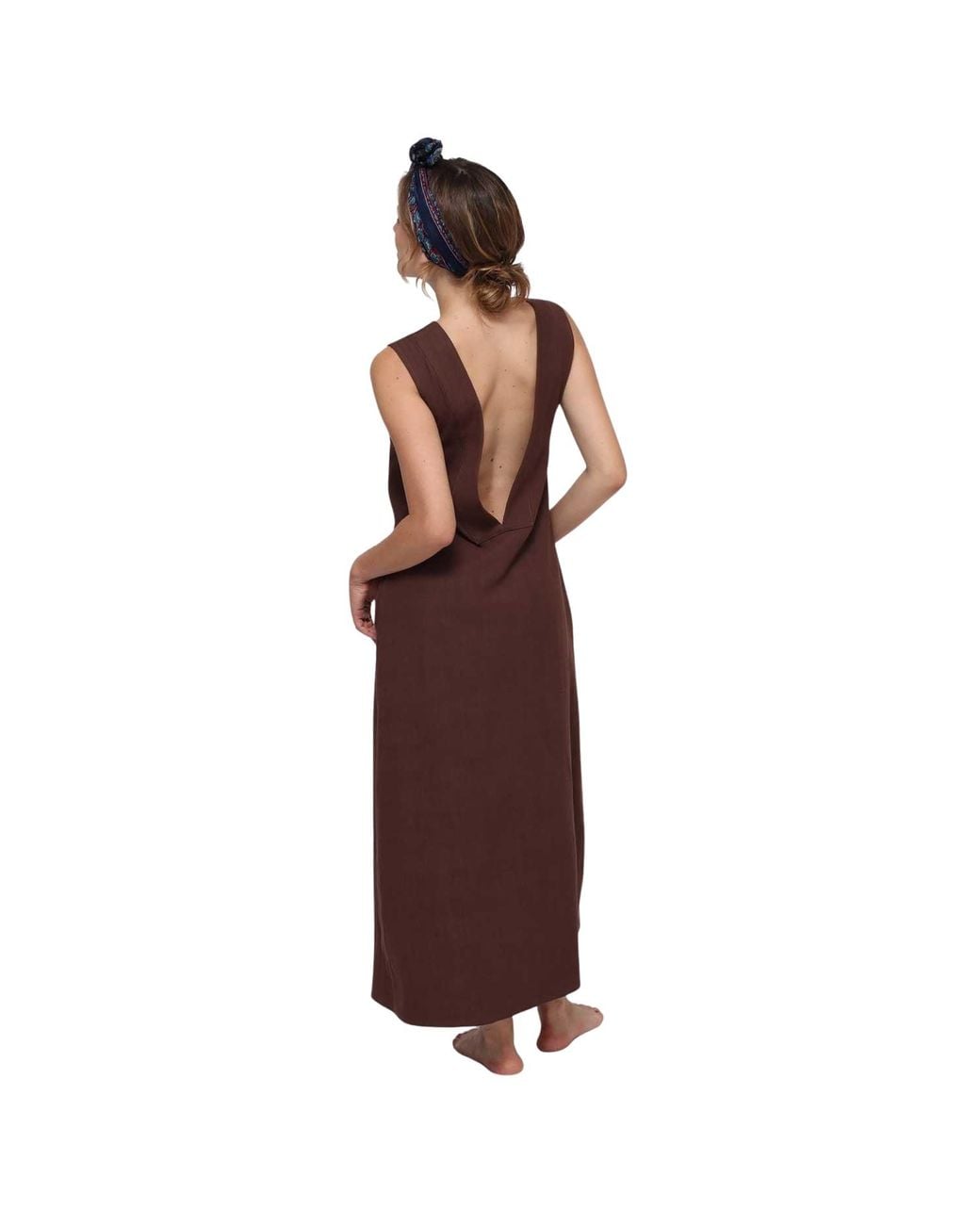 Humans & Land Brown The Nefertiti – V-Back Linen Dress