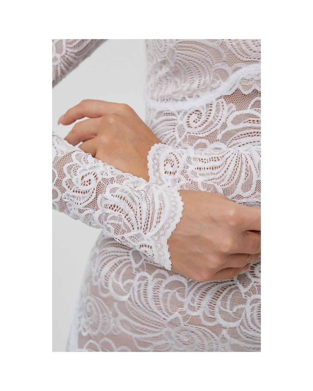 Monosuit Gray Bridal Sheer Floral Lace Turtleneck Catsuit