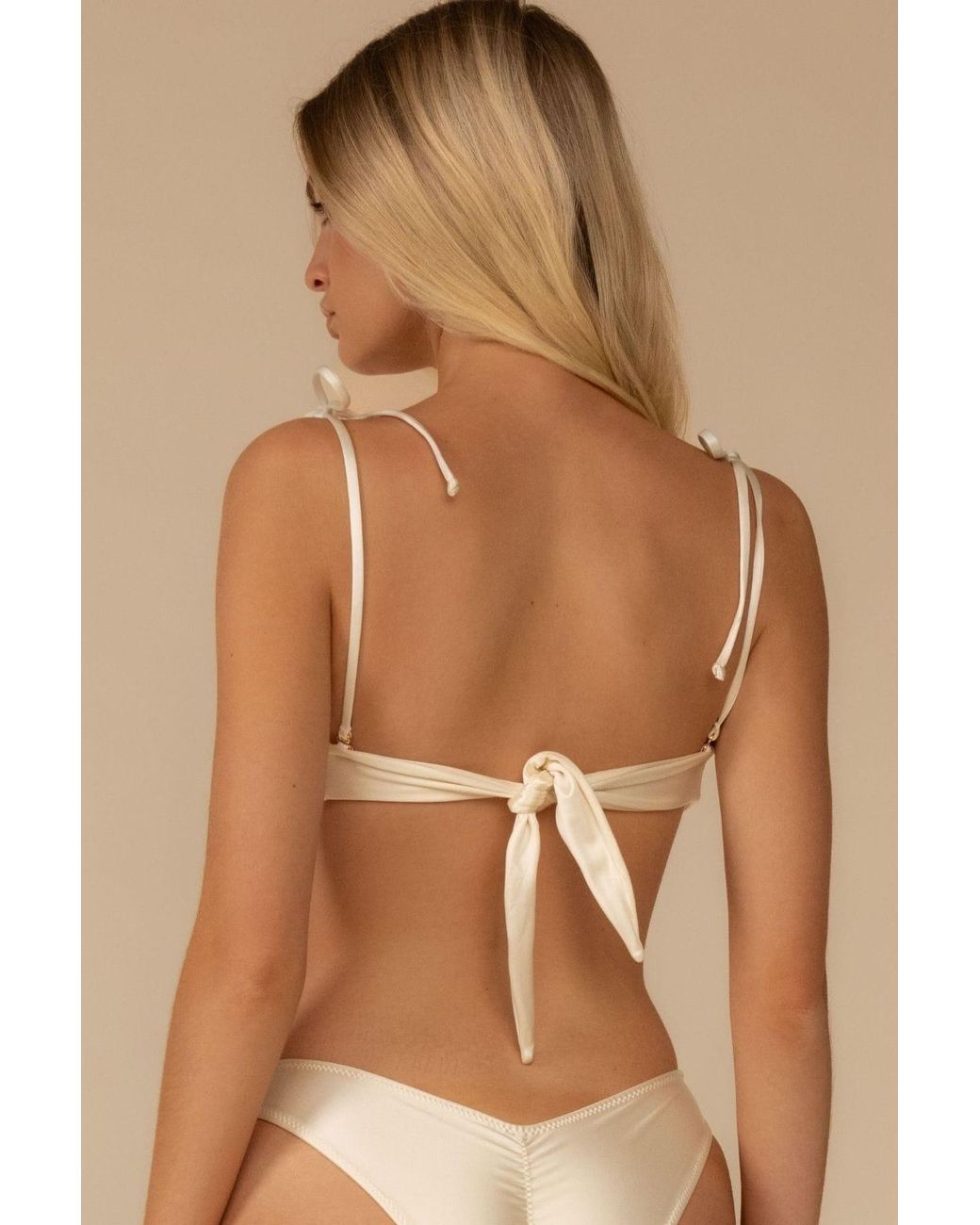 Montce Natural Neutrals Cream Silkie Tori Ties Bandeau Bikini Top