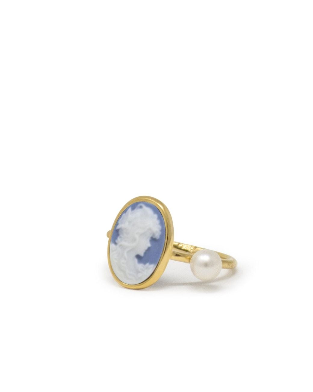 Vintouch Italy Blue Plated Sky Mini Cameo Ring With A Pearl