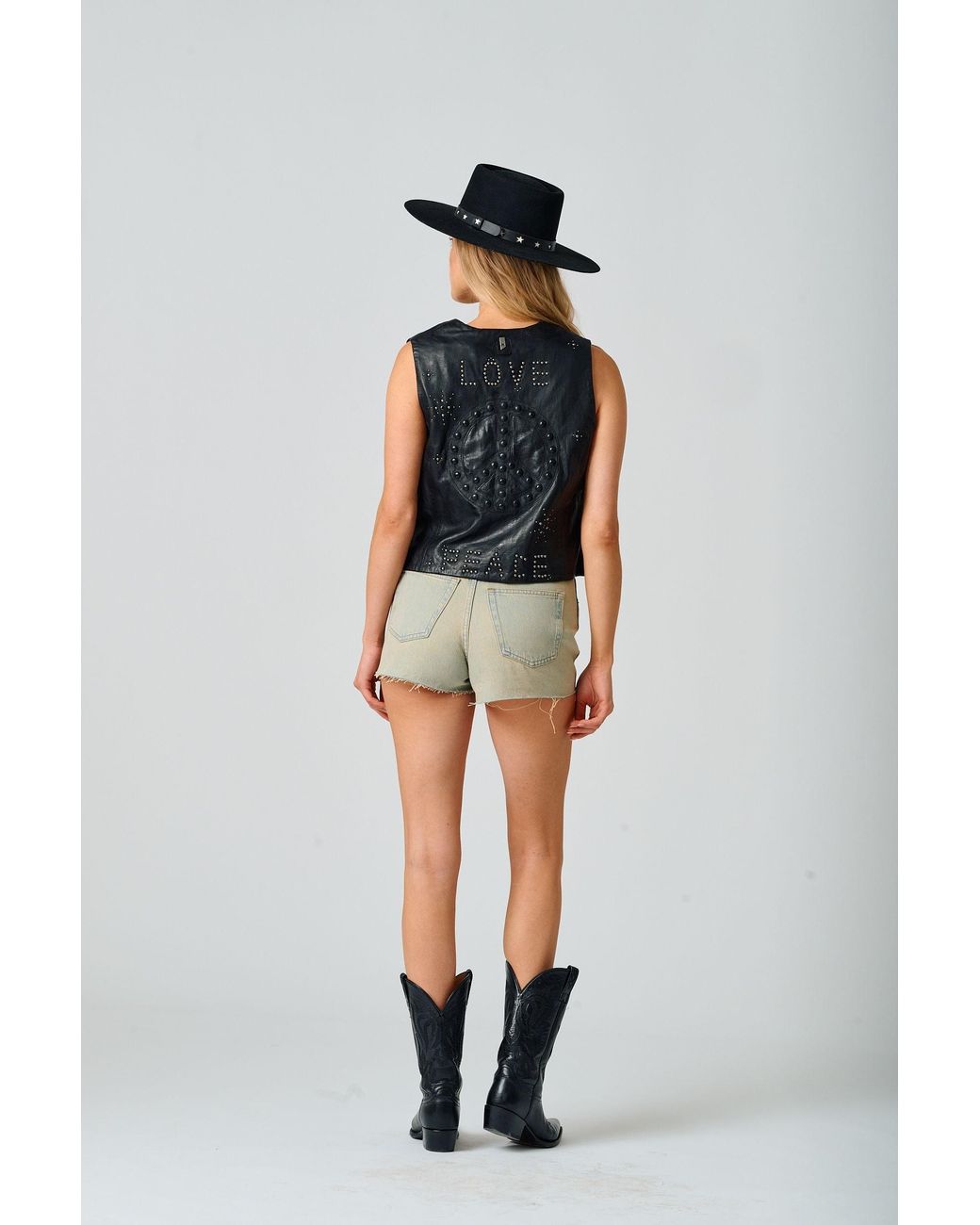 Mauritius Black Love & Peace Studded Leather Vest Harmony