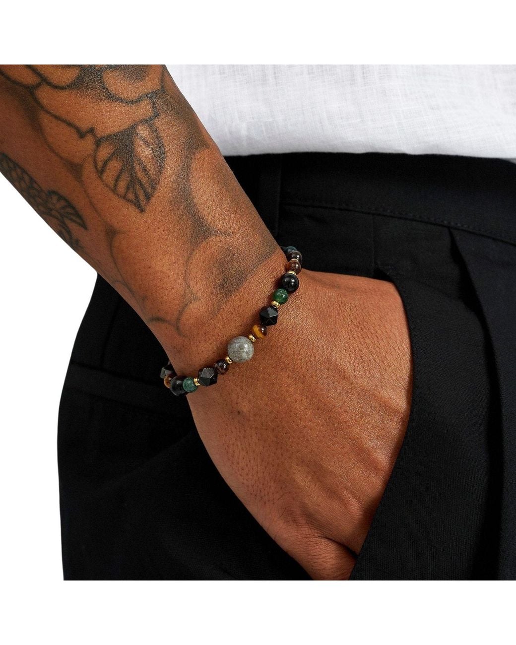 Nialaya Black Tiger Eye Spiritual Power Bracelet for men