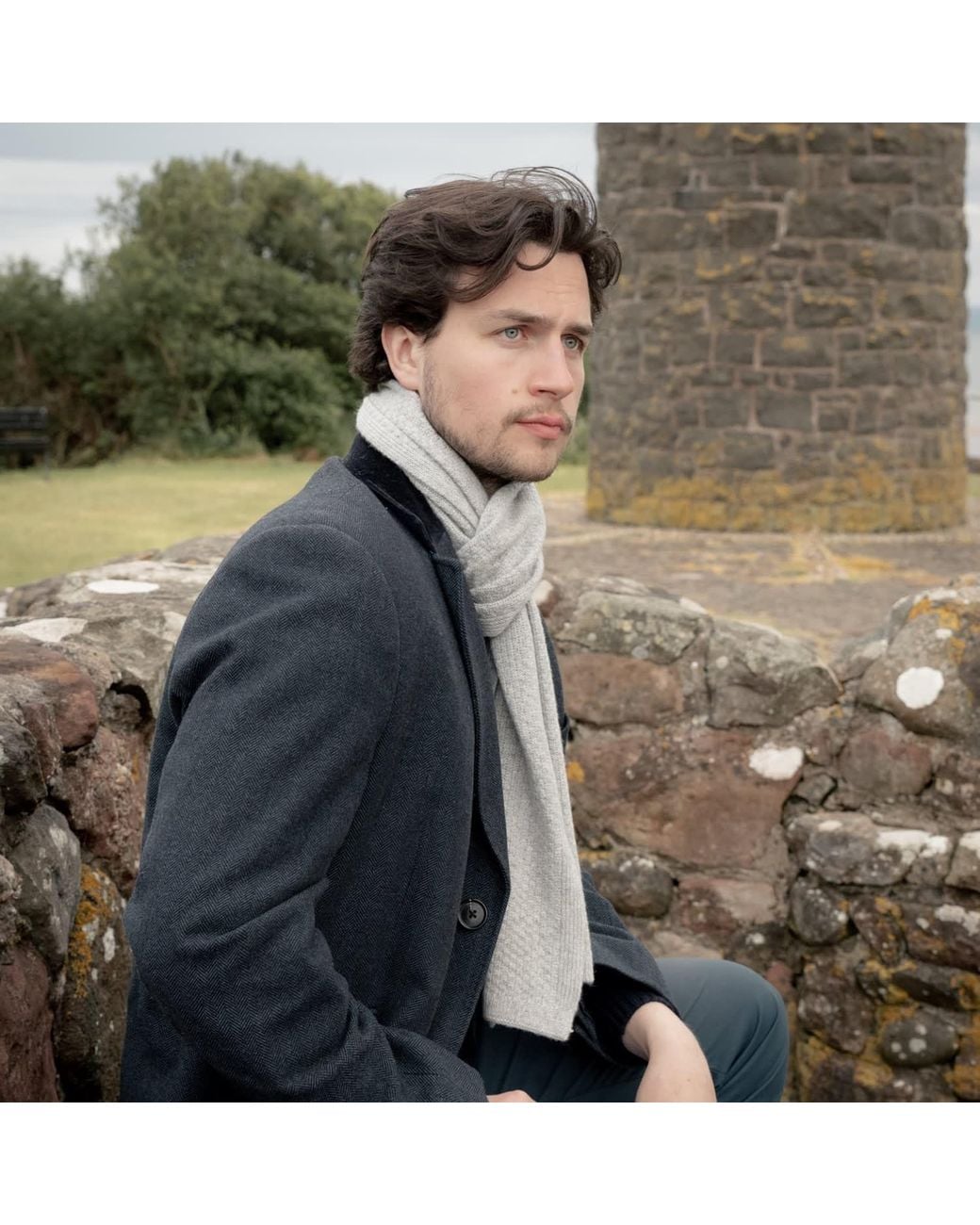 Kinalba Gray Light Moss Stitch Cashmere Scarf for men