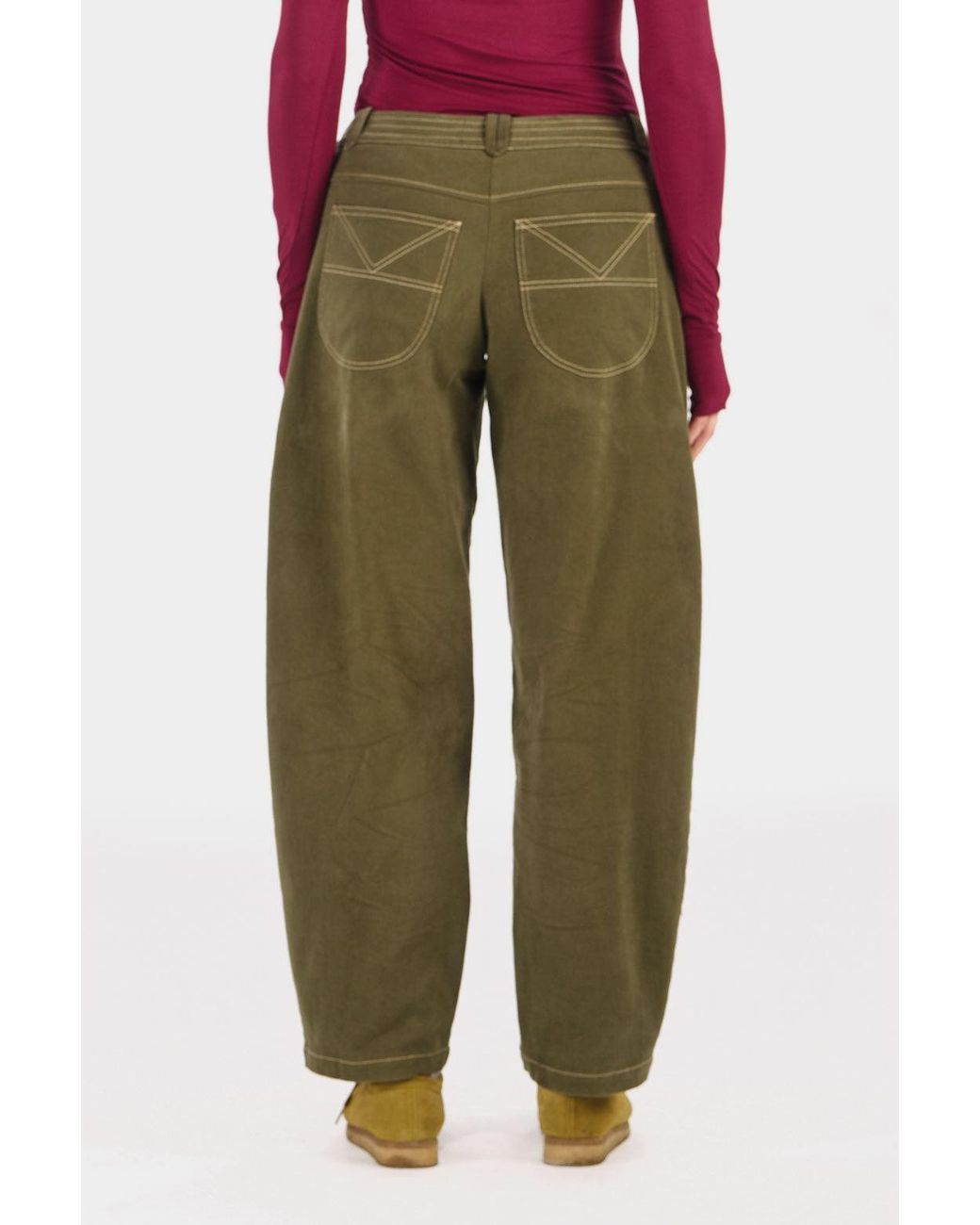 Komodo Green Amelia Organic Cotton Barel Leg Trouser