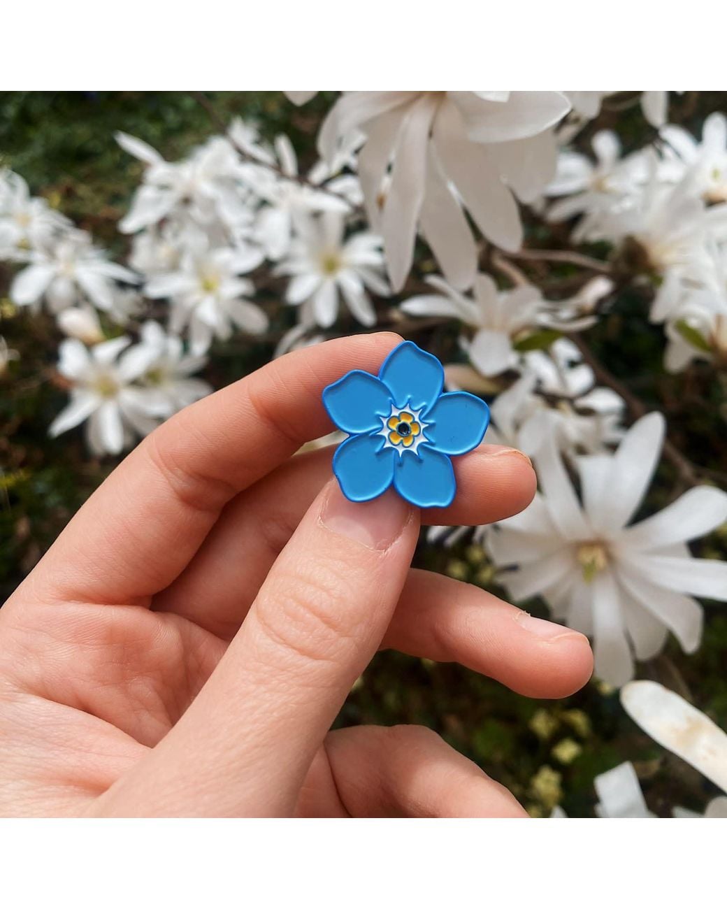 Make Heads Turn Blue Enamel Pin Forget Me Not Flower