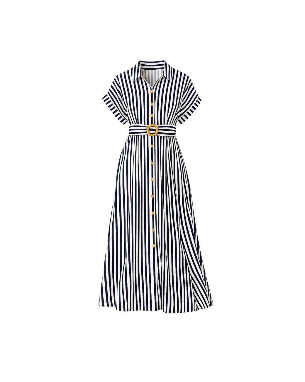 Yumi' Blue Stripe Print Relaxed Midi Shirt Dress With Belt