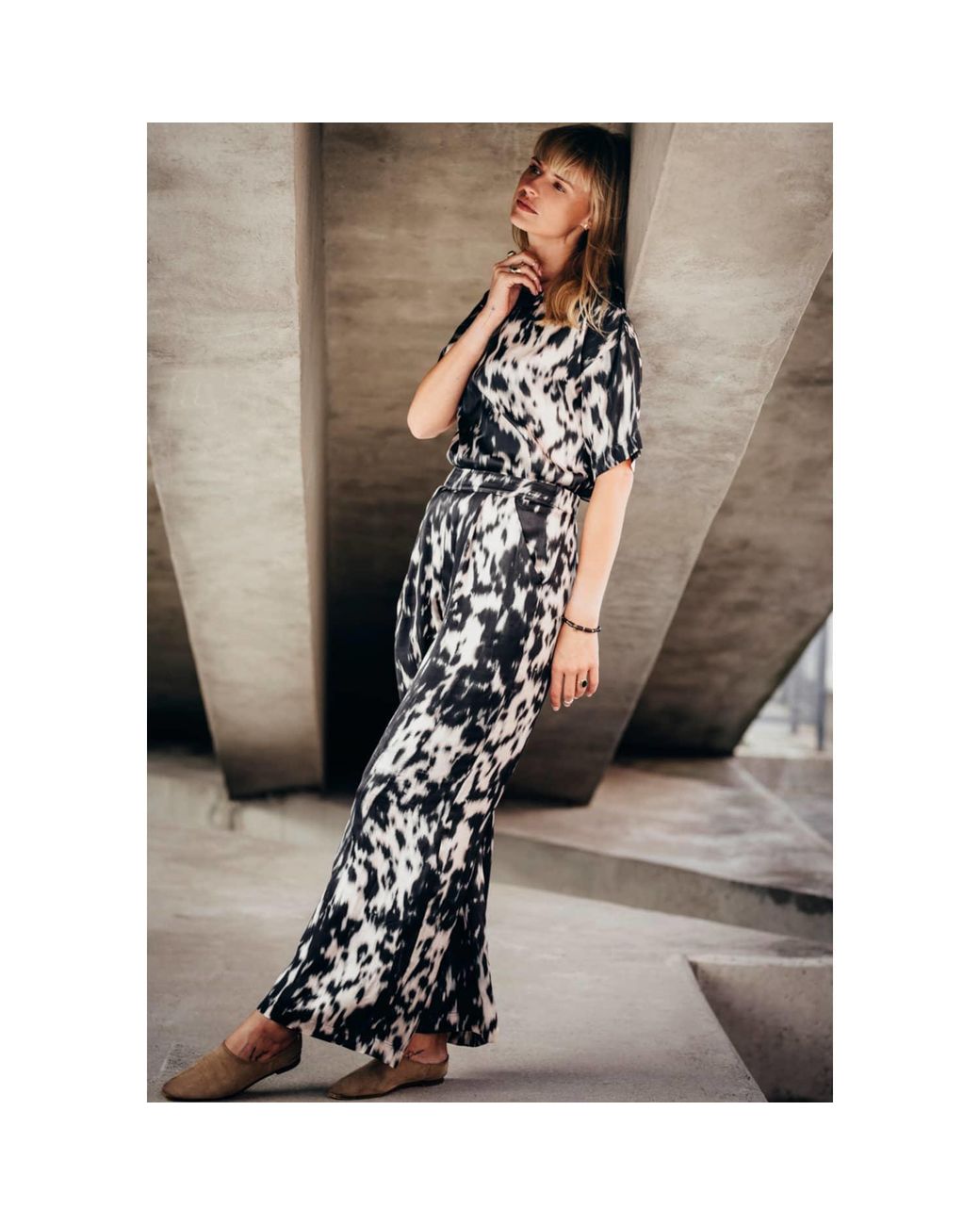 Oh!Zuza Black Neutrals Echo Viscose Satin Co-Ord Set – Print