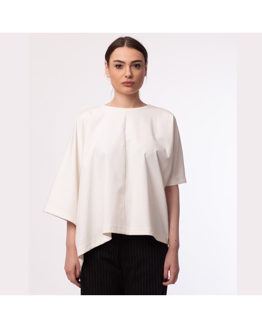 Silvia Serban White Asymmetrical Jersey Top