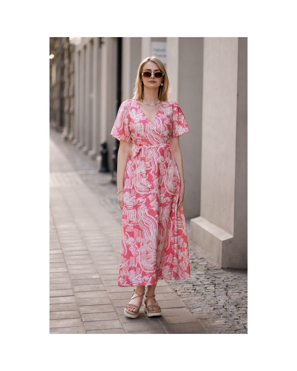 Oh!Zuza Pink Neutrals Echo Viscose Wrap Dress With Pockets