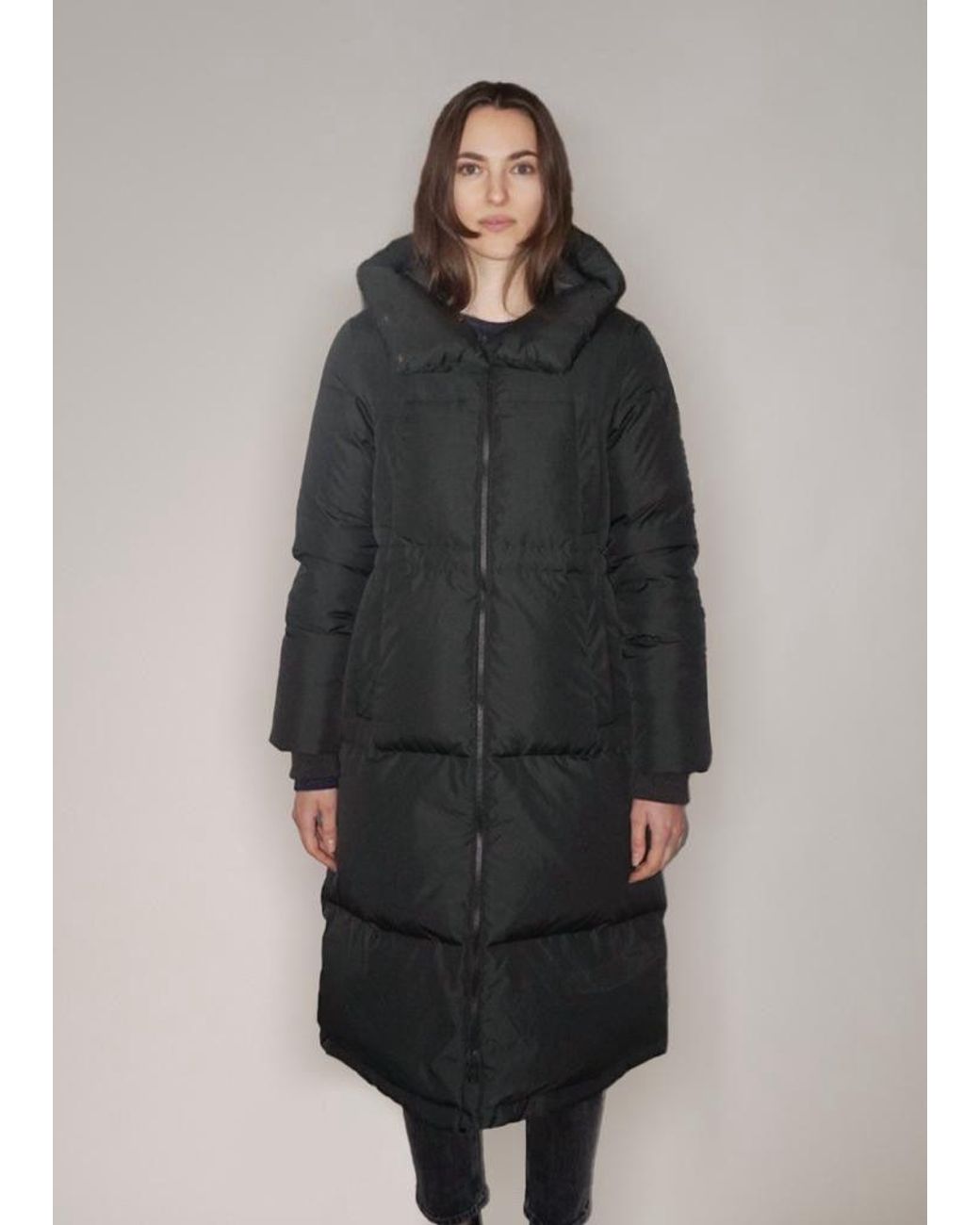 BEIRA Green Alexis Longline Padded Puffa Coat With Cowl Hood Midnight