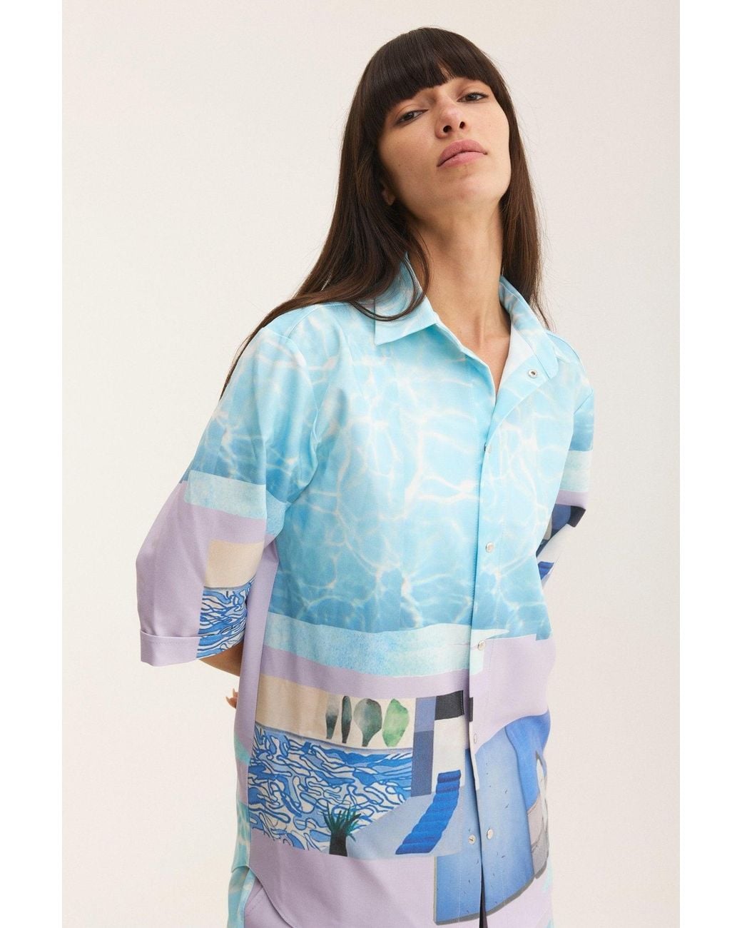 mysimplicated Blue Short Sleeve Shirt And Bermuda Set With Water Design