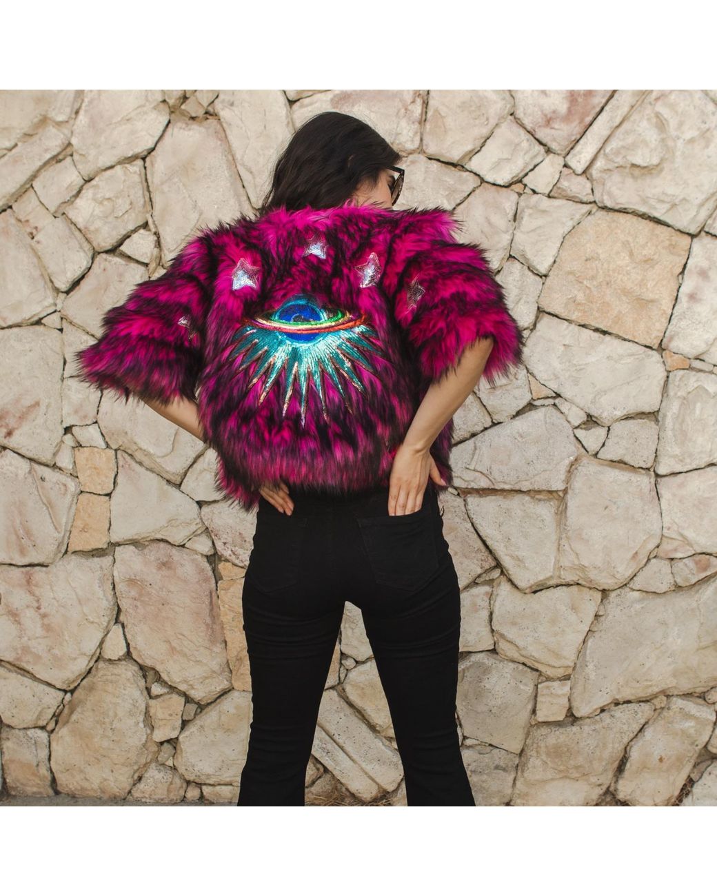 Jennafer Grace Multicolor Planet Queen Faux Fur Jacket