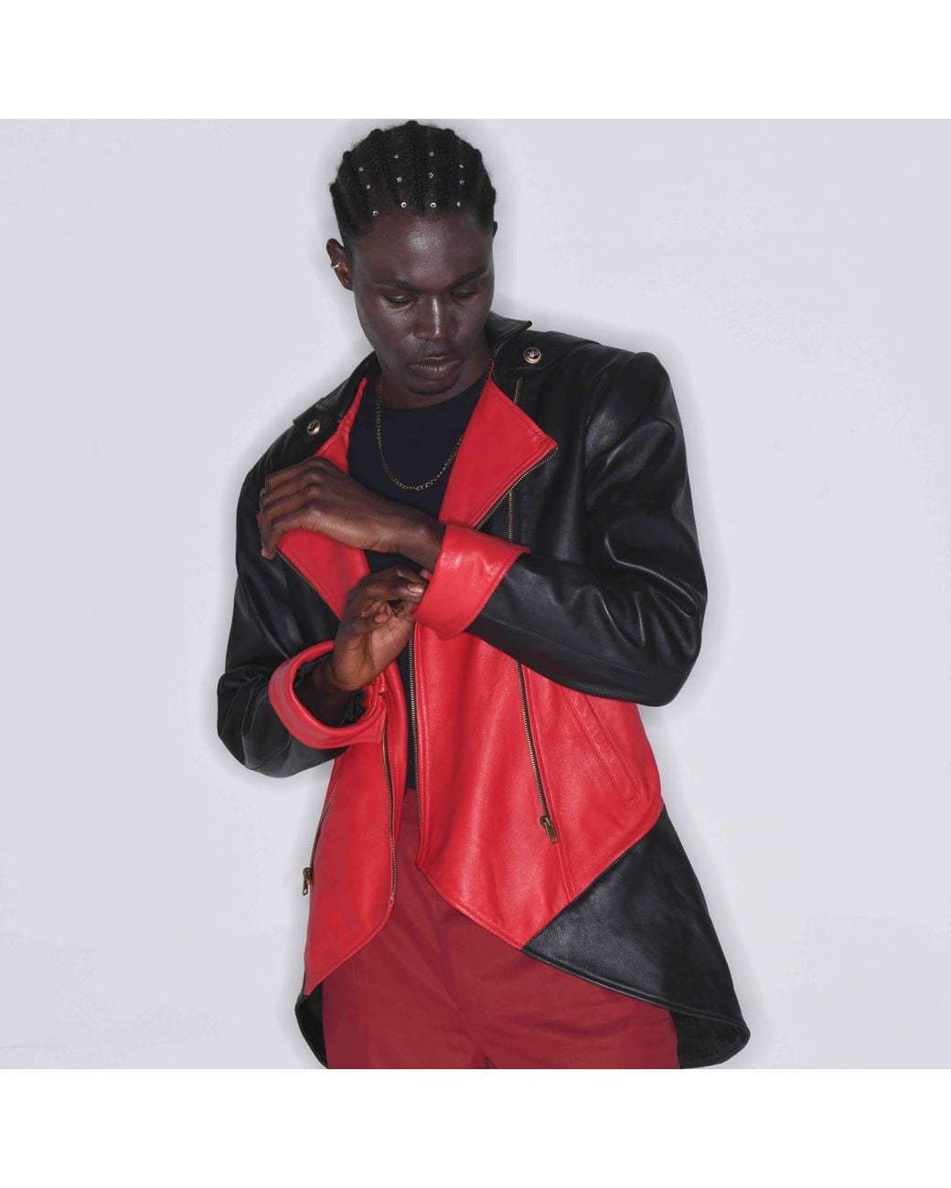 Zasta Studio Red The Gambler Long Coat Leather Jacket for men