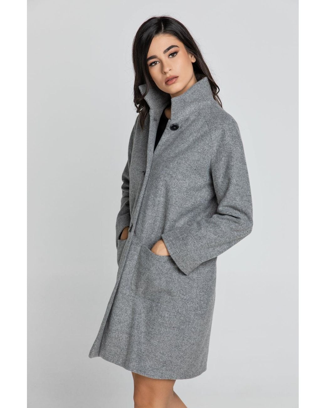 Conquista Gray Coat With Upright Collar By Fashion
