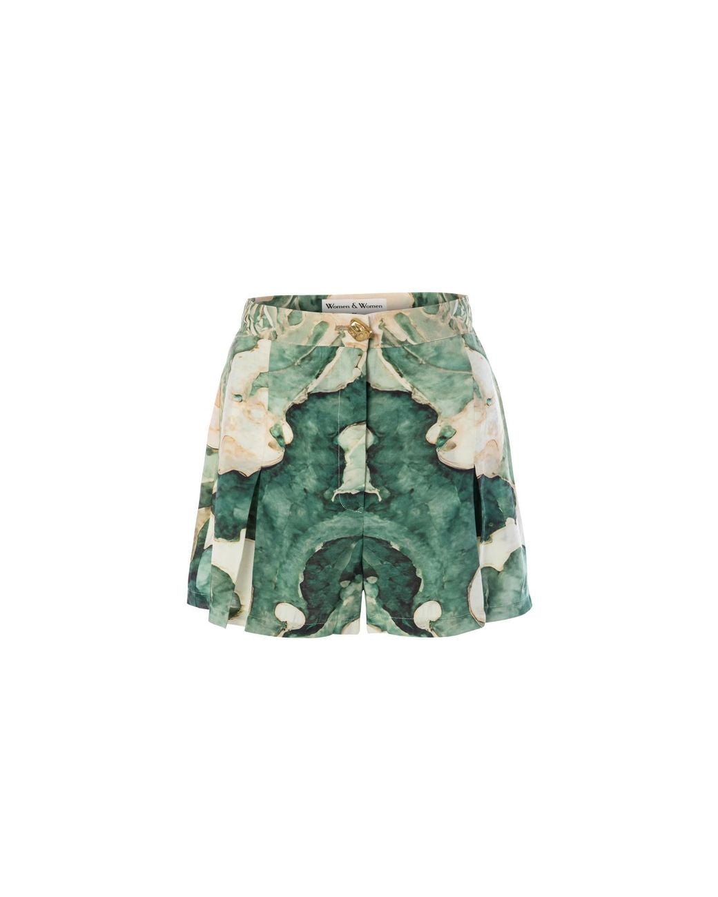 Women & Women Green Neutrals Elysian Print Shorts With Button Detail