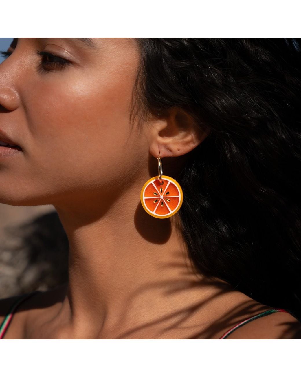 By Chavelli Orange Blood Dangly Hoop Earrings